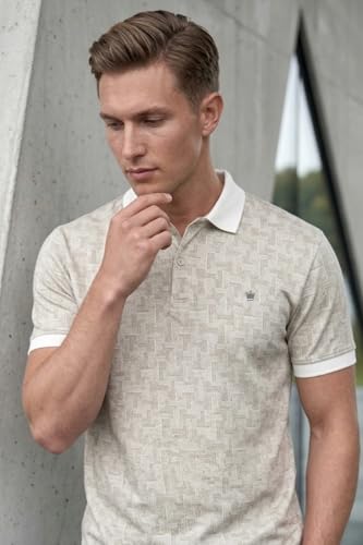 Image of Louis Philippe Men's Slim Fit Cotton Pique Polo Tshirt with Stretch and All Over Print
