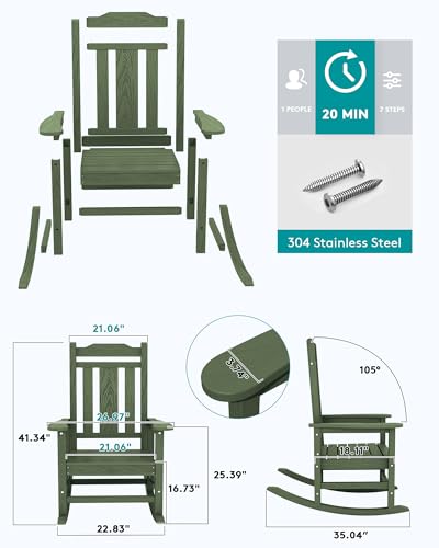 Image of SERWALL Oversized Outdoor Rocking Chairs Set of 4, Patio Rocker, Avocado