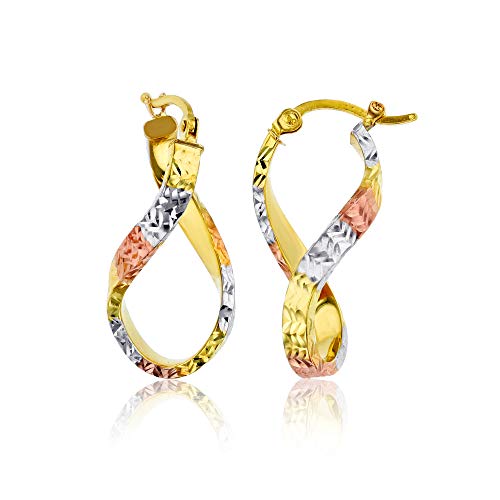 14k Tri Color OR Two Tone Gold Solid S Oval Twisted Diamond Cut Hoop Earrings for Women | 3x27mm Thick | Italian Gold Hoops | Twisted Hoop Earrings | Secure Click-Top | Shiny Polished Earrings, 3x27mm