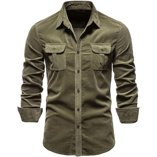 Casual Button Down Denim Shirt for Men Washed Button Down Shirts Slim Fit Long Sleeve Jean with Pockets (Medium,Green)