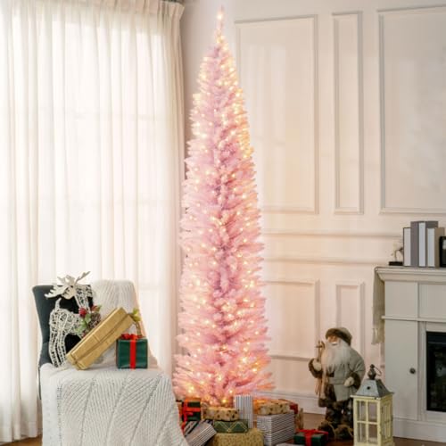 8ft Beautiful Christmas Tree with Tips, Glowing Light-Up Effects, and