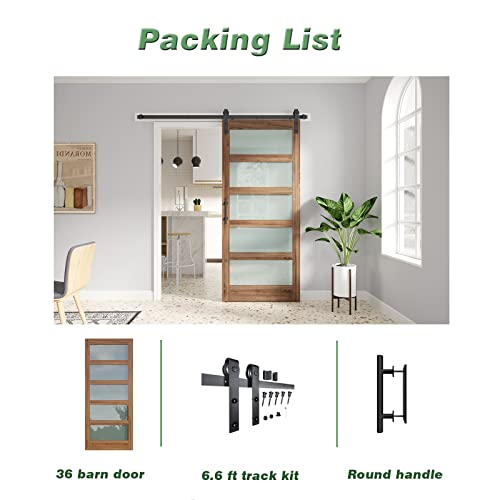 Fredbeck 36In X 84In Glass Barn Door With 6.6Ft Sliding Barn Door Hardware Kit Included,Diy,Dark Brown,Need Assembly #TOP6