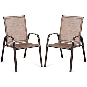 GOPLUS Tuinstoelen, set van 2, bistrostoel met rugleuning en armleuning, balkonstoel van metaal, tot 200 kg belastbaar, eetstoel voor buiten, voor tuin, terras, tuin, balkon, zwembad