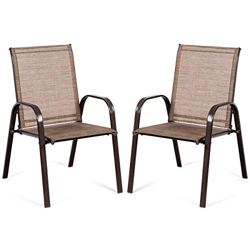Image of Giantex 2 Piece Patio Chairs, Outdoor Camping Chairs with Breathable Fabric, Set of 2 Garden Chairs with Armrest High Backrest for Garden Patio Pool Beach Yard Space Saving (1, Brown)
