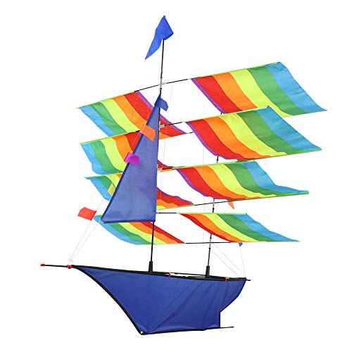 Ejoyous Kids Kite 3D Kite, Enorme Cometa Deportiva en Forma de Barco Cometa de velero Colorida Cometa Plegable con Cable de 30 m para niños