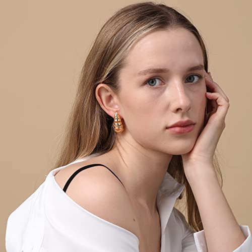 Apsvo Earring Dupes Chunky Gold Hoop Earrings For Women Girls, Lightweight Dangle Teardrop Waterdrop Earrings Trendy Jewelry Hypoallergenic Gold Plated Fashion Trendy Drop Earrings For Women (Spiral-Gold) #TOP2