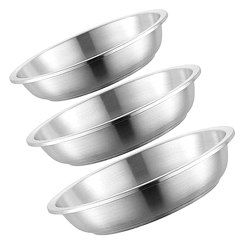 GLEAVI Stainless Steel Round Plate Set 3-piece Metal Camping Dish Dinner Plate for Breakfast Snack Roast Meat