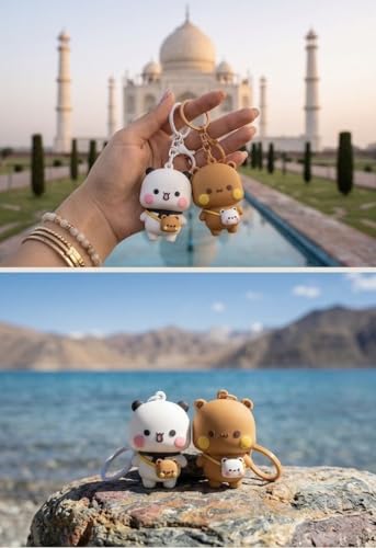 Image of Bubu Dudu Character Cute Keychains, 2PCS Kawaii Cartoon Statue Bears Panda Figurine Key Chains, Multicoloured, Unisex