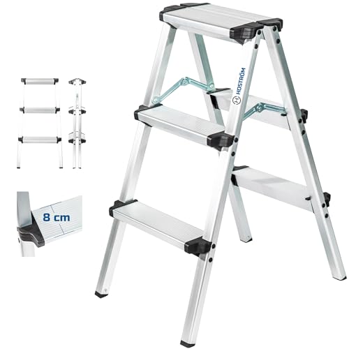 HOSTRÖM Scaletta sgabello 3 gradini HOMILIX, scala pieghevole, alluminio, compatta