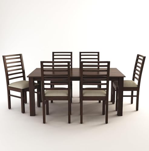 Image of Solid Sheesham Wood Dining Table Set with Chairs | Brown Modern Decorative Dining Set for Home /Office /Dining Room /Hotels | Comfortable Seating, Walnut 6 Seater