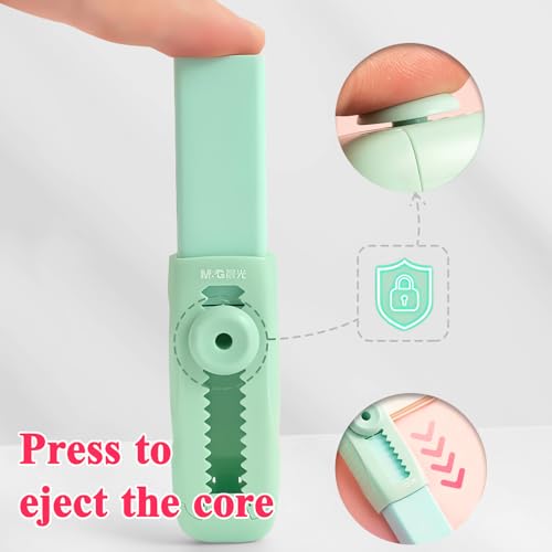 Image of M&G 4+1 Pack Rubber Erasers Sliding Retractable Eraser, Soft Cute Erasers Push Pull Large Pencil Eraser with Plastic Sleeve 4 Refill Eraser for Students Kids, School Office Home Supplies (Green)