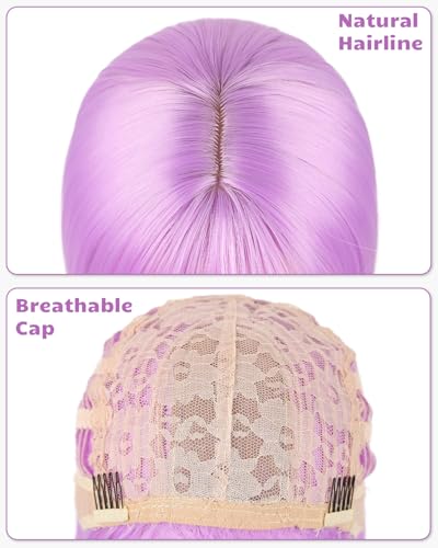 Perruque courte droite violet clair 35,6 cm femme avec frange droite