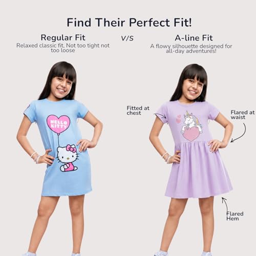 Image of Nap Chief Kids Official Cartoon Characters Printed Cotton Dress for Girls, Fit & Flare Summer Dress for Casual Wear