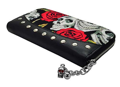 Lost Queen Skulls & Roses Women's Black Wallet Faux Leather Zip Around4