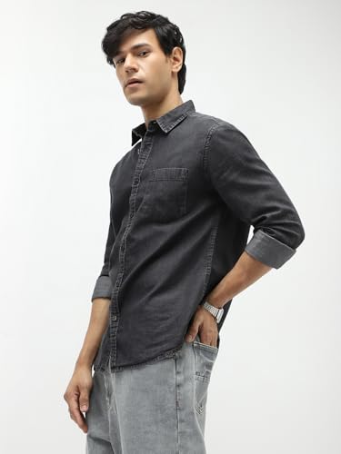 Image of Urbano Fashion Men's Regular Fit Full Sleeve Washed Denim Shirt