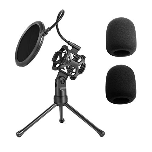 Microphone Stand Tripod Fold-able Desktop Using Mic Holder with Shock Mount Pop Filter