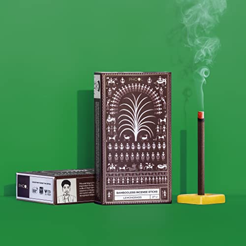 PHOOL LUXURY INCENSE Bambooless Incense Sticks - Lemongrass Dhoop Sticks For Home And Pooja Dhoop Holder Inside No Charcoal & Bamboo Burn Time : 60+ Mins Surprise Gift Inside