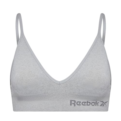 Reebok Crop Top Deportivo Elástico Mujer, con Tirantes Ajustables, Acolchado Inalámbrico y Extraíble - Gris Marga