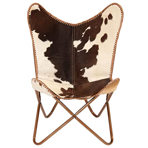 Vidaxl Chair, Accent Chair With Powder Coated Iron Frame, Leather Butterfly Chair, Industrial Style, Brown And White Genuine Goat Leather #TOP1