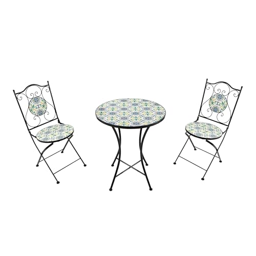 AXI Amélie Table Et Chaise Bistrot, 2 Chaises 1 Table, Ensemble Bistro Extérieur Mosaique Bleu/Jaune, Sicilien | Salon De Jardin Bistrot, Table Bistrot...