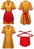 DAZCOS Waitress Costume for Women US Size, Yellow Uniform Party Easter Cosplay Dress with Apron
