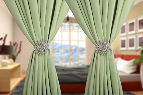 SUQ I OME Luxury Big Crystal Magnetic Curtain Tieback Flower Curtain Clips Buckle with Stretchy Wire Rope for Home Office Decoration(Silver C,2PCS)