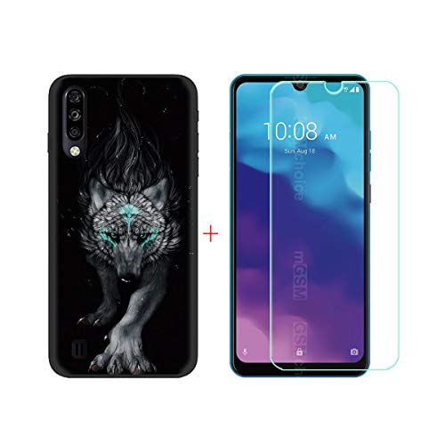 DQG Funda para ZTE Blade A7 2020 + Protector de Pantalla Protectora Vidrio Cristal Film Templado, Negro Suave TPU Silicona Cover Carcasa Caso Case para ZTE Blade A7 2020 (6,09') - LLM22