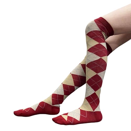 Image of COUVER Women's Thigh High /Over Knee Fashion Argyle Socks, Medium, 1 Pair