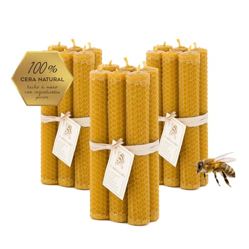 Velas de miel artesanales 20 × 2 cm hechas con cera de abeja natural y mecha de algodón; ideales para ritual, meditación y decoración, velas de cera de abeja natural sin aditivos en un PACK de 18.