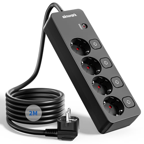 Sinwark Steckdosenleiste Einzeln Schaltbar 4fach Power Strips mit üBerspannungsschutzwith Child Safety Lock Thickened and Widened Conductive Sheet 16 A/250V/3680 W Black (2 Meter) (Black 2m)