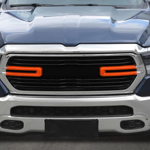 Image of Jimen Compatible with Dodge Ram 2018-2022, 2PCS Front Grille Cover Exterior Trim Accessories (Orange)