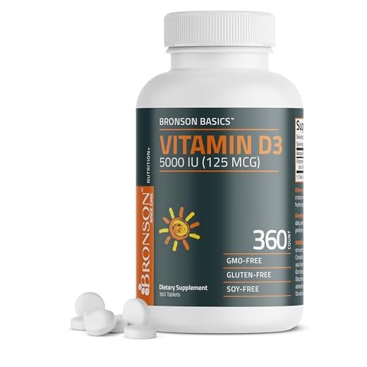 Bronson Vitamin D3 5,000 IU (125 MCG) 1 Year Supply for Healthy Muscle Function and Immune Support, Non-GMO, 360 Tablets
