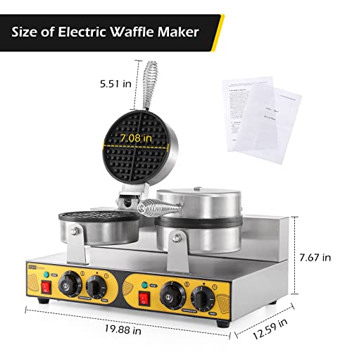 Dyna-Living Commercial Waffle Maker Double Heads 110V 2400W Non-Stick Round Stainless Steel Waffle Iron Machine For Restaurant Bakeries Snack Bar #TOP4