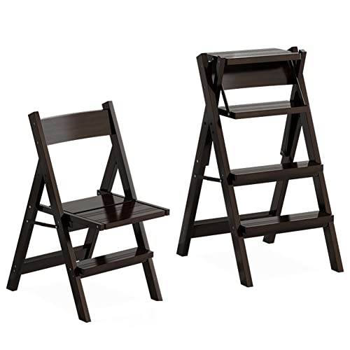 Taburete plegable de madera maciza de 4 escalones doméstico y escalera transformable 2