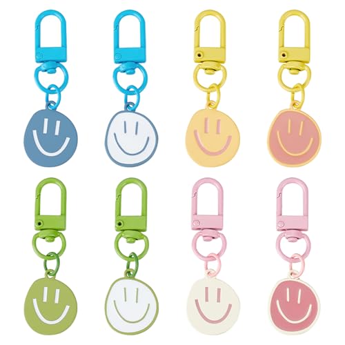HOBBIESAY 8pcs 8 Colors Happy Face Keychain Cute Emoticon Keychain Enamel Smiling Face Pendant Decorations for Purse Handbag Bag Backpack Charm Accessories