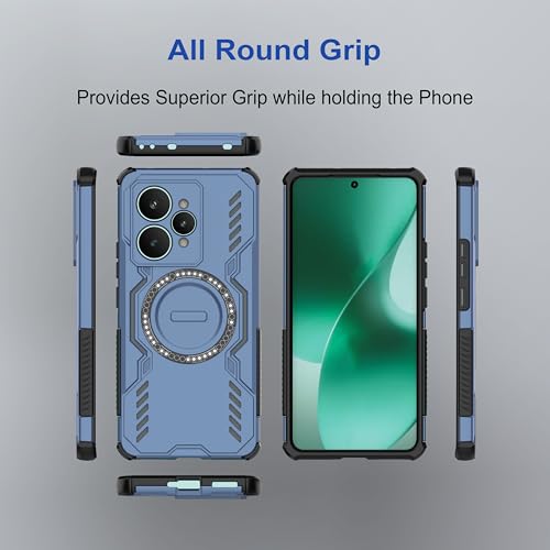 Image of amazon basics Back Case Cover for Realme 15 5G | MagSafe Case with Built-in Metal Ring | Supports MagSafe Charger, Wallet & Car Mount | Shockproof Hybrid PC + TPU | Blue