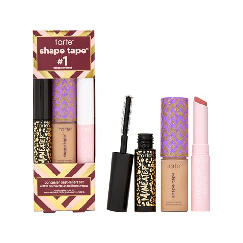 tarte shape tape best-sellers set – Shape Tape Concealer, Hydrating Lip Gloss Balm & Mascara for Curl, Volume & Length, Longwear, Cruelty Free