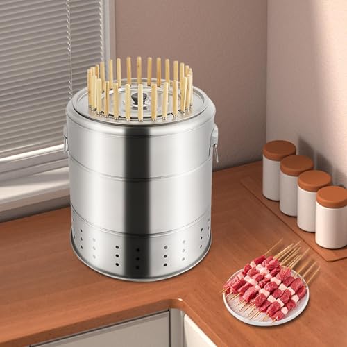 Grill bezdymny z 28 szpikulcami, stal nierdzewna wewnętrzna kuchenka do grillowania na węgiel drzewny duszona beczka o dużej pojemności przenośny 360° dookoła piec do pieczenia z uchwytem