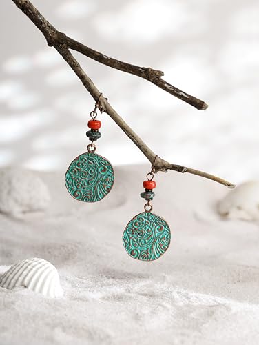 MINACHI Ethnic Vintage Bohemian Retro Antique Turquoise Color Theme Dangle Drop Earrings, Boho Jewelry Gift for Women4
