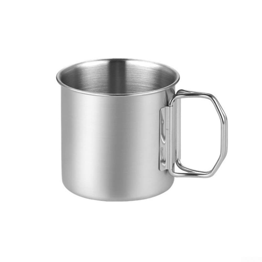 RANRAO 600ML Outdoor Stainless Steel Water Cup Mug, Stainless Steel Folding Handle Water Cup Beer Mug Travel for Camping Hiking Backpacking