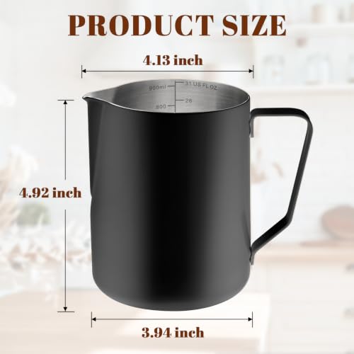 Image of Amrules Milk Frothing Pitcher 31oz Frother Cup Barista Tools, Black
