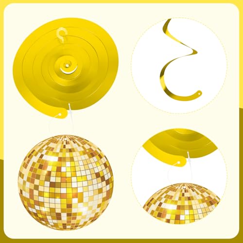 Image of 58 Pcs Gold Disco Hanging Swirls, 70s Disco Gold Ball Party Decorations Disco Ball Hanging Swirls Party Hanging Ceiling Decor for Disco Fever Party Birthday Party Wedding Favors Supplies