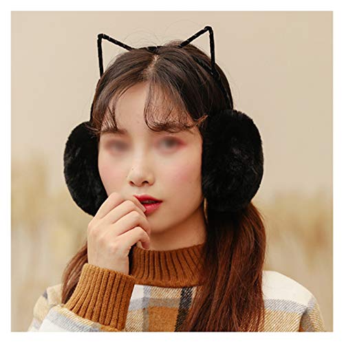 Yamia Winter Ear Muffs 2 Pack Women Winter Earmuffs Soft Warm Furry Cat Ear Pure Color Earmuffs Outdoor Imitation Fur Earmuffs Gift For Her For Cold Weather (Color : Black, Size : 2 Pack) #TOP1