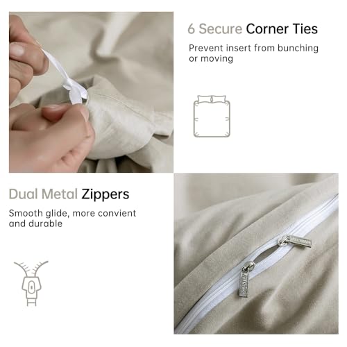 Image of JELLYMONI Cotton Duvet Cover Twin Size - 100% Washed Cotton Linen Feel Textured Comforter Cover, 2 Pieces Breathable Soft Bedding Set with Zipper Closure (Linen Gray, Twin 68 inchx90 inch)