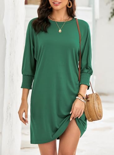 Image of Dokotoo Womens Dresses 2025 Spring 3 /4 Sleeve Fashion Dresses Crewneck Casual Mini Dress with Pockets S-XL