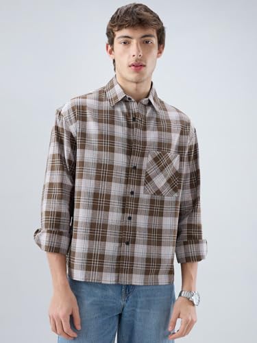 VASTRADO Deep Brown Plaid Crop Shirt - Image 7