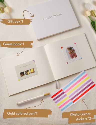 Image of molekaus Wedding Guest Book Hardcover 8 inch x 10 inch,100 Pages | Wedding Guest Book,Guest Book Weddings Reception,Polaroid Guest Book for Wedding with Pen, Photo Corner