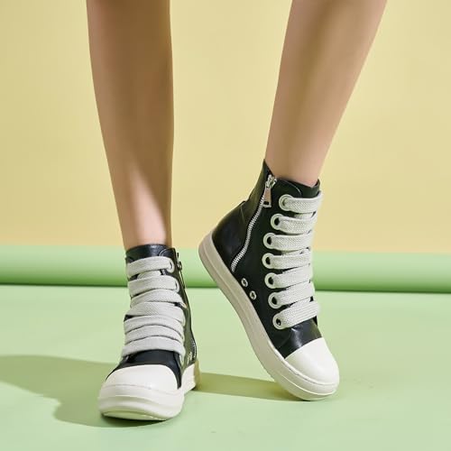 Kluolandi Fashion High Top Sneakers for Women Wide Lace Up Black White Platform Sneaker Shoes with Zipper4