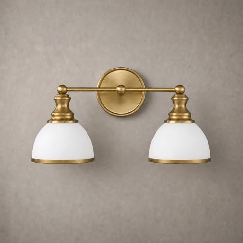 Image of Hamilyeah 2-Light Gold Bathroom Vanity Light, Brushed Gold Vanity Light Fixture Over Mirror with Milky White Glass Shades, Vintage Wall Sconce for Bathroom, Powder Room