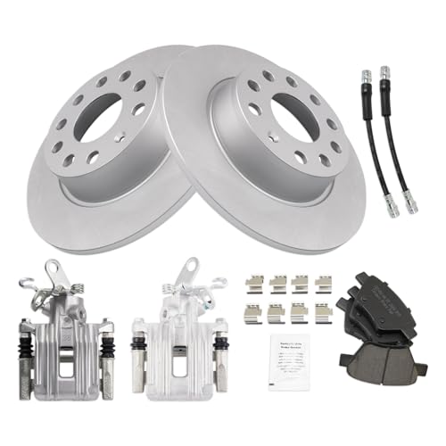 Image of TRQ Rear Brake Pad and Rotor Set Ceramic 272mm Coated Rotors Calipers Compatible with 2010 Audi A3 2010-2014 Volkswagen Jetta